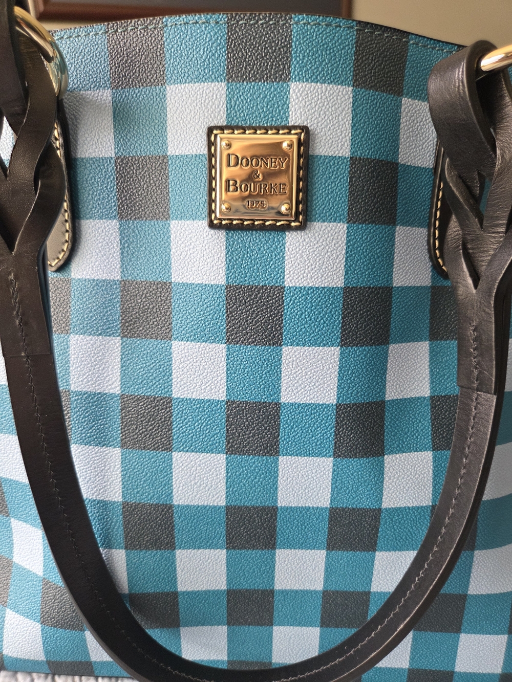 Dooney & Bourke Turquoise Checkered Tote Bag
